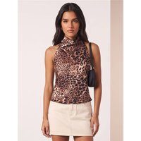 Saint Genies Printed Satin Halter Top - Leopard - L