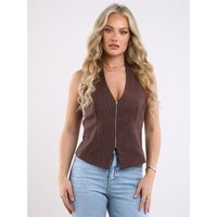 Saint Genies Pinstripe Halter Zip Top - Brown - S