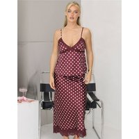 Saint Genies Polka Dot Lace Trim Skirt - Burgundy / Pink - XS