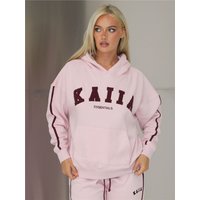 Kaiia Essentials Slogan Oversized Hoodie - Pink Chai & Burgundy - 2XS