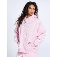 Kaiia Polka Dot Oversized Hoodie - Baby Pink & White - S