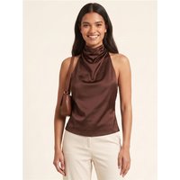 Saint Genies Satin High Halter Neck Top - Chocolate Brown - S