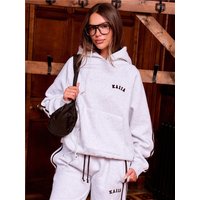 Kaiia Sport Side Stripe Oversized Hoodie - Light Grey Marl & Brown - L
