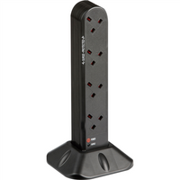KnightsBridge Surge Protected UK Extension Socket Tower Black - 8 Gang