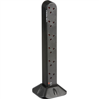 KnightsBridge Surge Protected UK Extension Socket Tower Black - 12 Gang