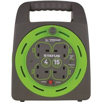 Status 15 Mtr - 13 amp - Hand Bag - 4 Socket Outlet with Thermal Cut Out - Green - Cable Reel