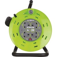 Status 20 Mtr - 13 amp - M Frame - 4 Socket Outlet with Thermal Cut Out - Green - Cable Reel