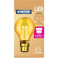 Status 2w = 9w = 65 lumens - LED - GLS - BC - RN1 - Antique - Golden