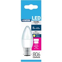 Status 8w = 60w = 806 lumens - LED - Candle - BC - PA - Pearl - Warm White