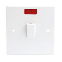 KnightsBridge 20A White 1G Double Pole 230V Electric Wall Plate Switch With Neon