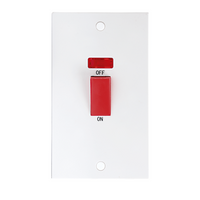 KnightsBridge 45A White 2G DP 230V Electric Cooker Wall Plate Switch With Neon