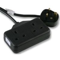 Zexum Black UK 3 Pin Plug with 2 Gang 2G Socket Extension Cord Cable Lead - 20 Metres