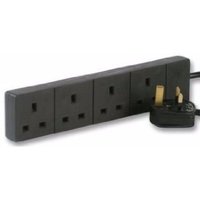 Zexum Black UK 3 Pin Plug 4 Gang Extension Lead - 25 Metres