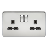 KnightsBridge 2G DP 13A Screwless Polished Chrome 230V UK 3 Pin Switched Electric Wall Socket - White Insert