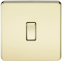 2 Way 230V Screwless Polished Brass Electric Wall Plate Switch