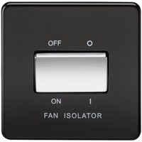 KnightsBridge 10A 1G 3 Pole 230V Screwless Matt Black Electric Fan Isolator Switch