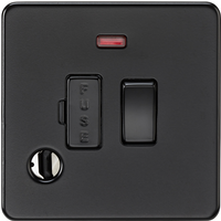 KnightsBridge 13A Switched Fused Spur with Neon and Flex Outlet - Matt Black
