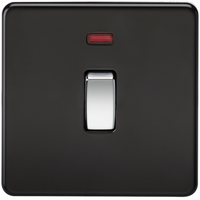 KnightsBridge 20A 1G DP 230V Screwless Matt Black Electric Wall Plate Switch with Neon