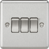 KnightsBridge 10AX 3G 2 Way Plate Switch - Rounded Edge Brushed Chrome