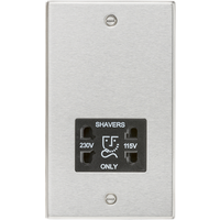 KnightsBridge 115/230V Dual Voltage Shaver Socket with Black Insert - Square Edge Brushed Chrome