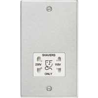 KnightsBridge 115/230V Dual Voltage Shaver Socket with White Insert - Square Edge Brushed Chrome