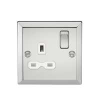 KnightsBridge 13A 1G DP Switched Socket with White Insert - Bevelled Edge Polished Chrome