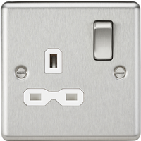 KnightsBridge 13A 1G DP Switched Socket with White Insert - Rounded Edge Brushed Chrome