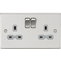 KnightsBridge 13A 2G DP Switched Socket with Grey Insert - Square Edge Brushed Chrome