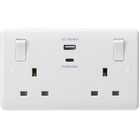 KnightsBridge 13A 2G Switched socket with outboard rockers and dual USB (A+C) QC18W / PD45W
