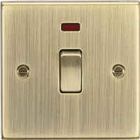 KnightsBridge 20A 1G DP Switch with Neon - Square Edge Antique Brass
