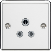 KnightsBridge 5A Unswitched Socket - Rounded Edge Polished Chrome Finish with Grey Insert