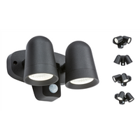KnightsBridge 230V IP65 18W LED Black Twin Spot Floodlight with PIR