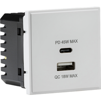 KnightsBridge Dual USB charger A+C (18W QC / 45W USB-PD) 50 x 50mmm - white