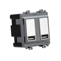 KnightsBridge Dual USB charger module (2 x grid positions) 5V 2.4A (shared) - polished chrome