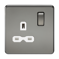 KnightsBridge 1G DP 13A 230V Screwless Black Nickel UK 3 Pin Switched Electrical Wall Socket - White Insert