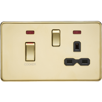 KnightsBridge 45A DP switch and 13A switched socket with neons - polished brass with black insert