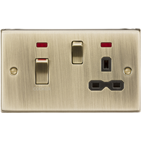 KnightsBridge 45A DP Switch and 13A switched socket with neons - antique brass