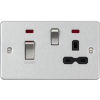 KnightsBridge Flat Plate 45A DP Switch and 13A Switched Socket with Neons - Brushed Chrome with Black Insert