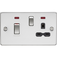 KnightsBridge Flat Plate 45A DP Switch and 13A Switched Socket with Neons - Polished Chrome with Black Insert