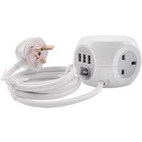 Zexum 3 Gang 1.4m Cube Socket with 3 USB Ports - White