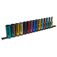Sealey Premier Multi-Coloured Socket Set 15pc 1/2"Sq Drive 6pt Deep WallDrive® Metric