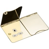 KnightsBridge 2G Unswitched Flat Plate Floor Socket - Polished Brass, White Insert