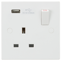 KnightsBridge 13A 1G Switched Socket with USB Charger 5V DC 2.1A