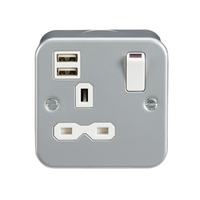 KnightsBridge Metal Clad 13A 1G Switched Socket with Dual USB Charger (2.4A)