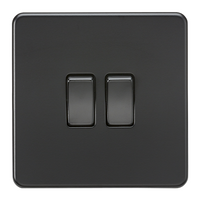 KnightsBridge Screwless 10AX 2G 2-Way Switch - Matt Black with black rockers