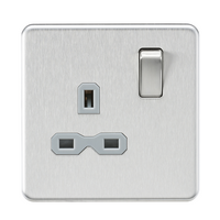 KnightsBridge Screwless 13A 1G DP switched Socket - Brushed Chrome with grey Insert