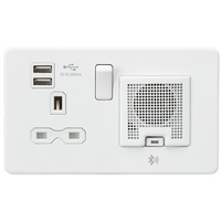 KnightsBridge Screwless 13A socket, USB chargers (2.4A) and Bluetooth Speaker - Matt white