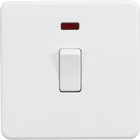 KnightsBridge Screwless 20A 1G DP Switch with Neon - Matt White
