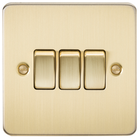 KnightsBridge Flat Plate 10AX 3G 2-way switch - brushed brass