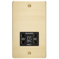 KnightsBridge Flat Plate 115/230V dual voltage shaver socket - brushed brass with black insert